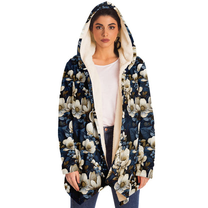 Blue Winter Floral Microfleece Cloak