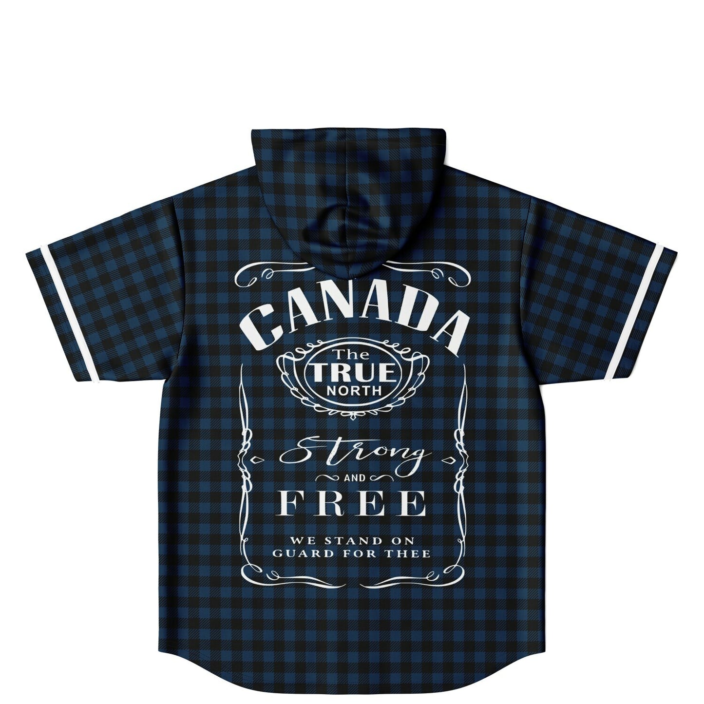True North Strong and Free | Plaid Hooded Baseball Jersey - Navy