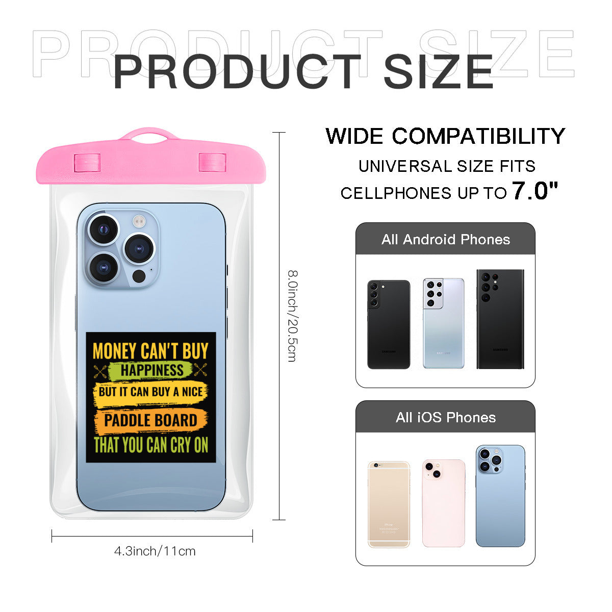 Money Can't Buy Happiness - Clear Waterproof Phone Pouch Case | PVC - PNG