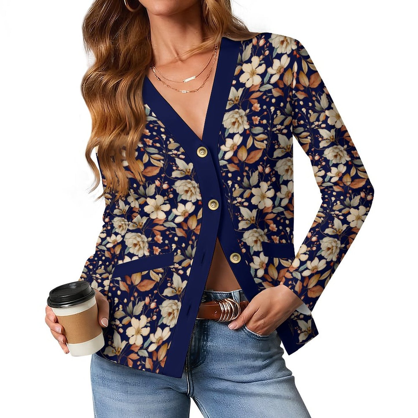 BLUE 170gsm Women's Lightweight Cardigan(All-Over Printing)