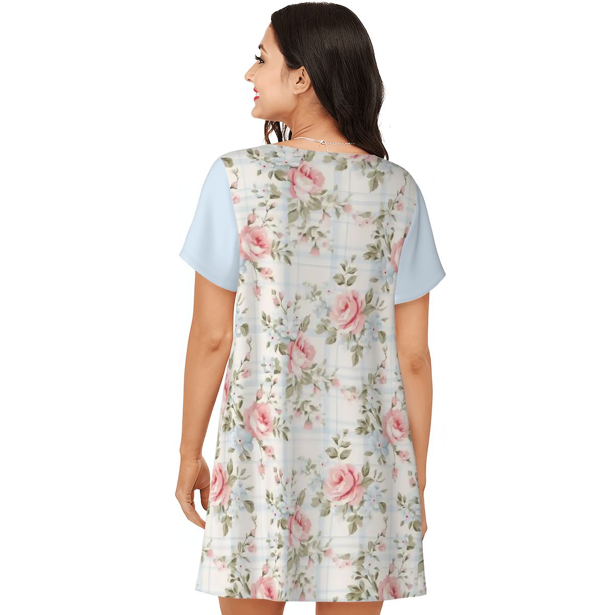 Vintage Flowers Plaid | Comfy Cotton-Feel Nightshirt Women’s Sleepwear – Soft and Easy to Wear