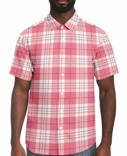 Pink Triple Plaid Short Sleeve Button Down Shirt