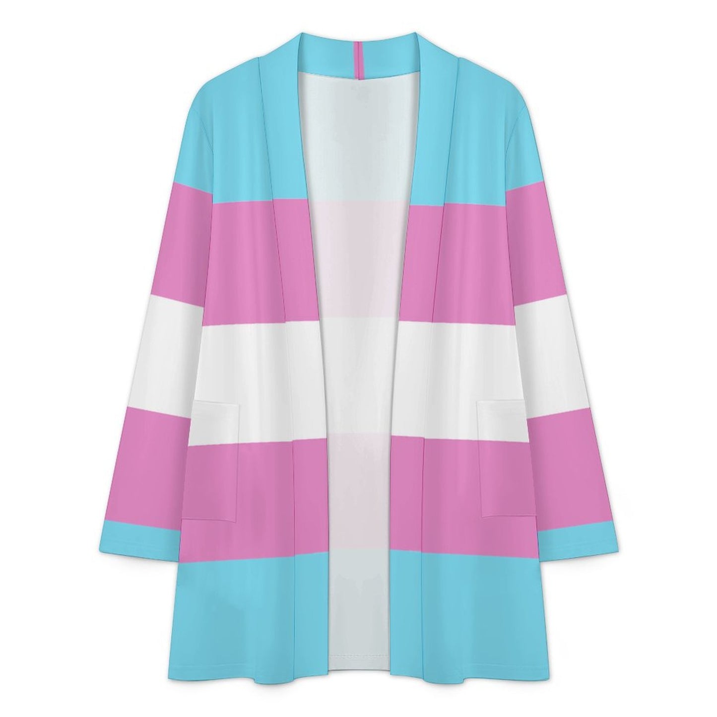 Share Your Pride | Women's Long Sleeve Cardigan With Pockets - Trans Flag Inspired