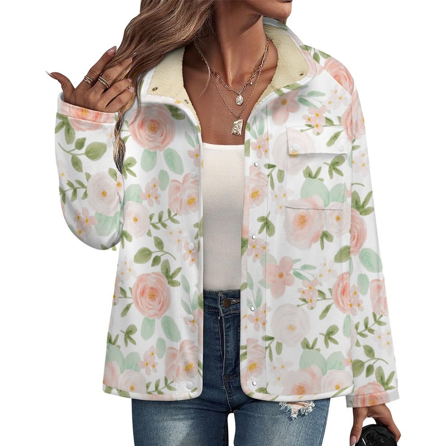 Easy Florals | Women's Casual Fleece Jacket - Warm, Soft, and Weekend-Ready