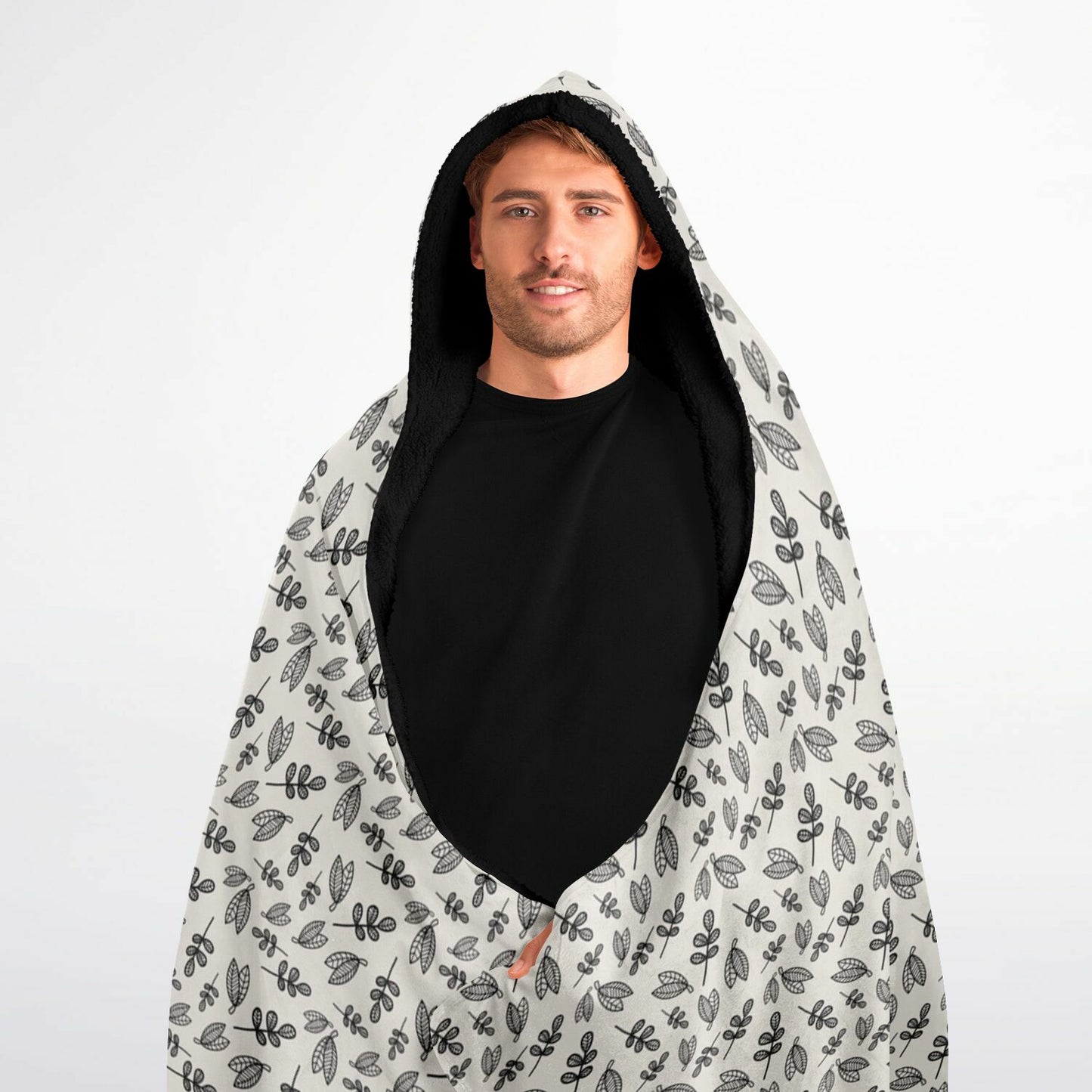 BOHO Simplicity - Leaves Hooded Blanket Micro Fleece - AOP