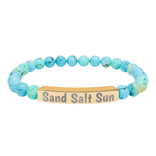 Sand Salt Sun | Engraved Natural Stone Stretch Bar Bracelet