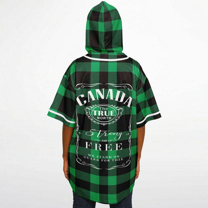 True North Strong & Free Green Plaid Hooded Baseball Jersey