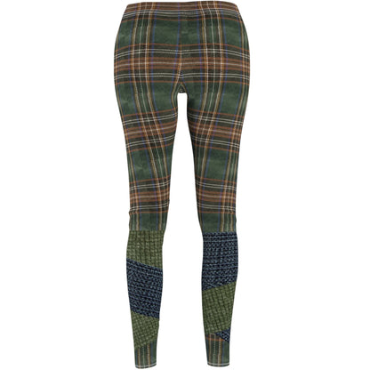 Green Oxford Tweed W/Peeking Cat & Mouse Leg Warmers - Women's Casual Leggings