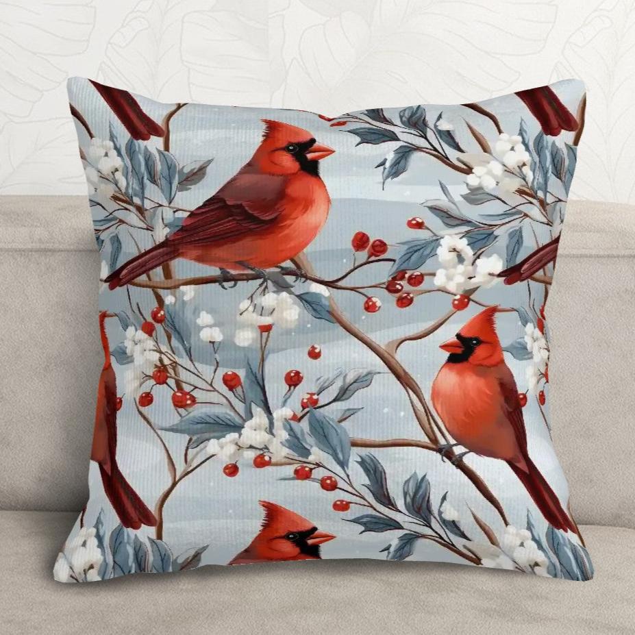 Winterberry Cardinals - Corduroy Throw Pillow Covers with Core (Double-Sided Design)