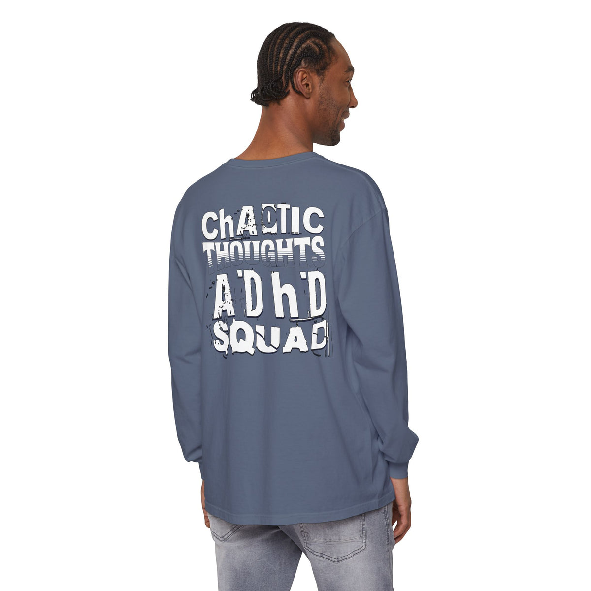 ADHD SQUAD | Unisex Garment-Dyed Long Sleeve Tee - Chaotic Thoughts That Are Constantly Fading Away