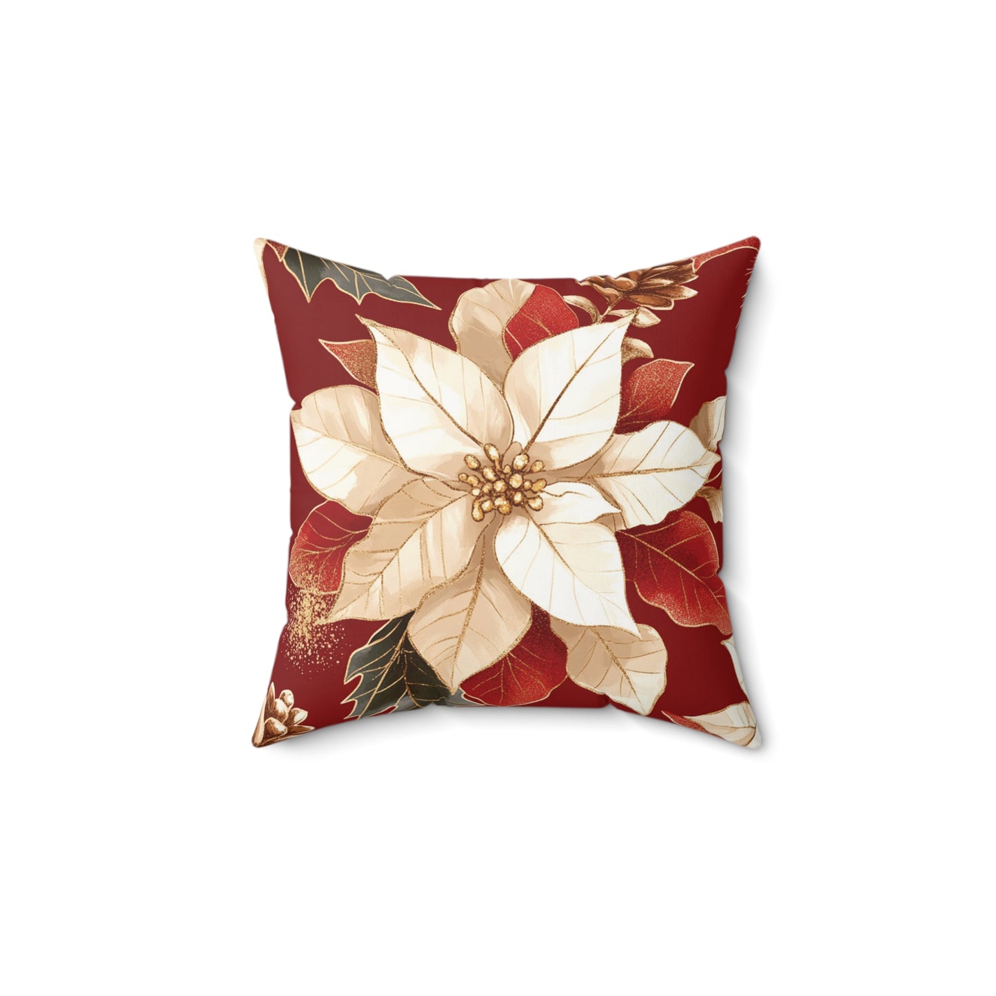 Creamy Poinsettia - Faux Suede Square Cover & Pillow 14x14"