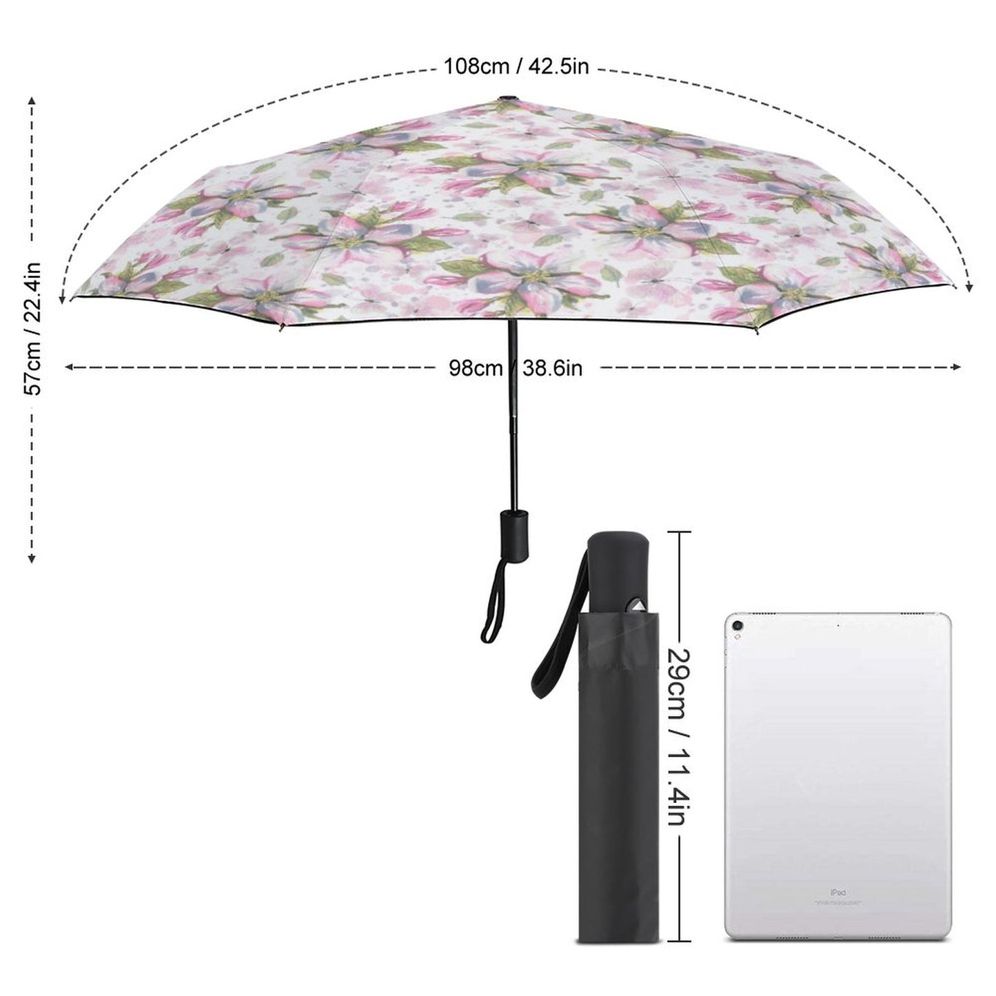 Apple Blossoms | Auto Umbrella with Black Underside
