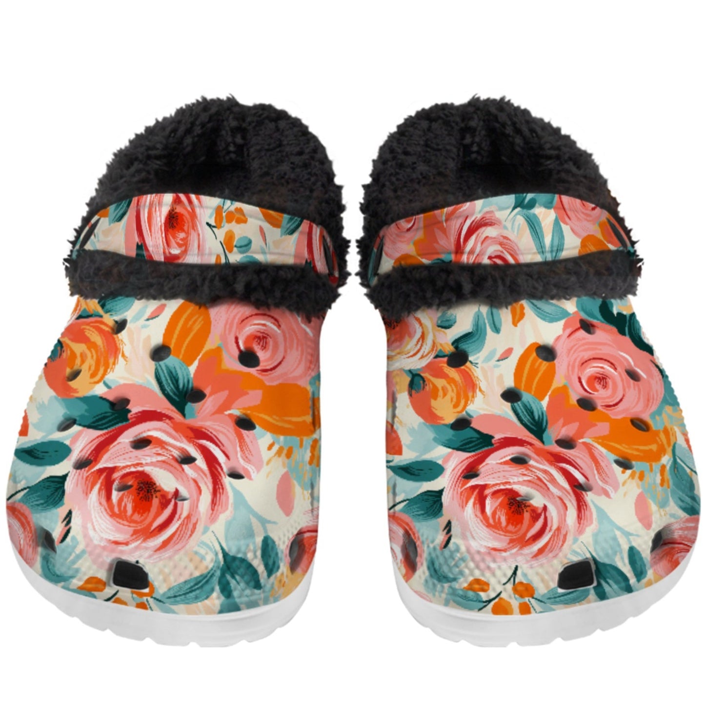 Pretty Pink Peonies - Lined Slip-On Clog Slippers