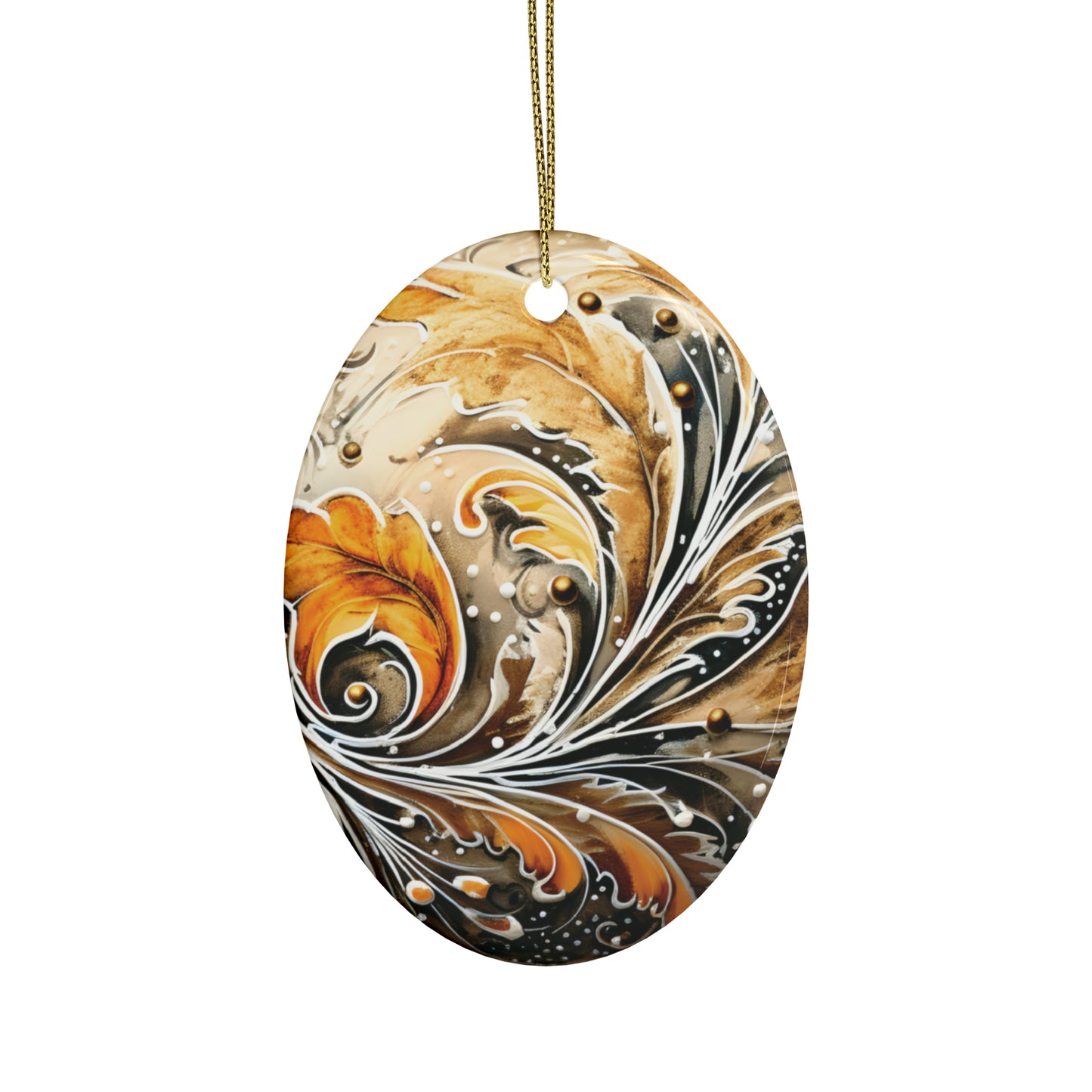 Gold Heart Swirl Ceramic Christmas Ornaments (1pcs, 5pcs, 10pcs, 20pcs)