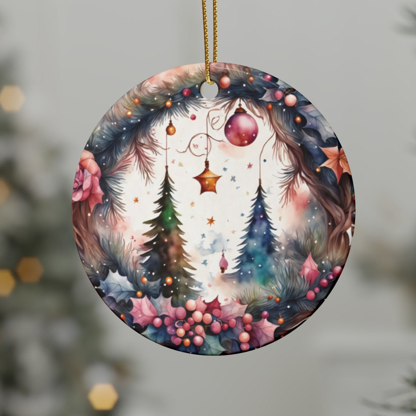 Idyllic Fantasy Christmas Scene | Ceramic Ornaments (1pcs, 5pcs, 10pcs, 20pcs) - 15