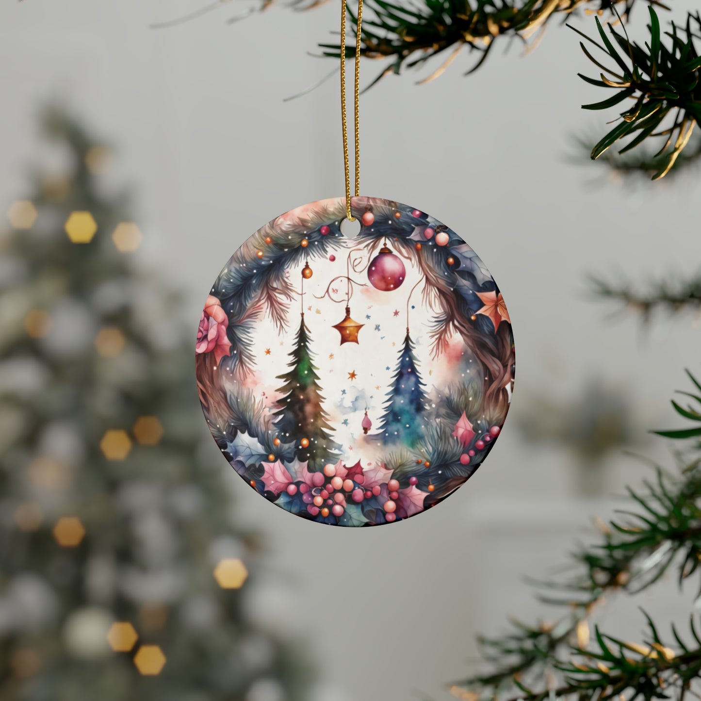 Idyllic Fantasy Christmas Scene | Ceramic Ornaments (1pcs, 5pcs, 10pcs, 20pcs) - 15