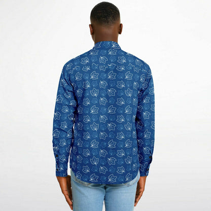 Maple Leaves Blue Long Sleeve Button Down Shirt