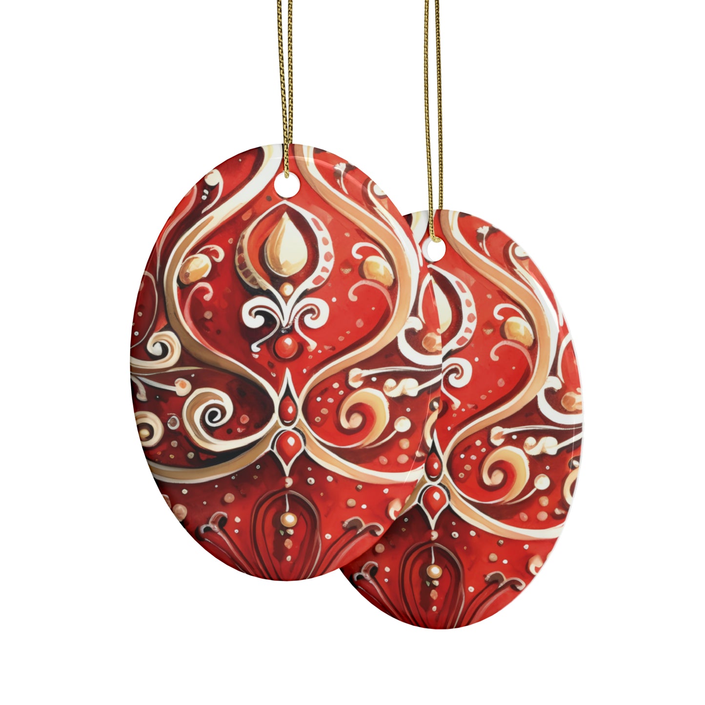 Red & Gold Flairs Ceramic Christmas Ornaments (1pcs, 5pcs, 10pcs, 20pcs)