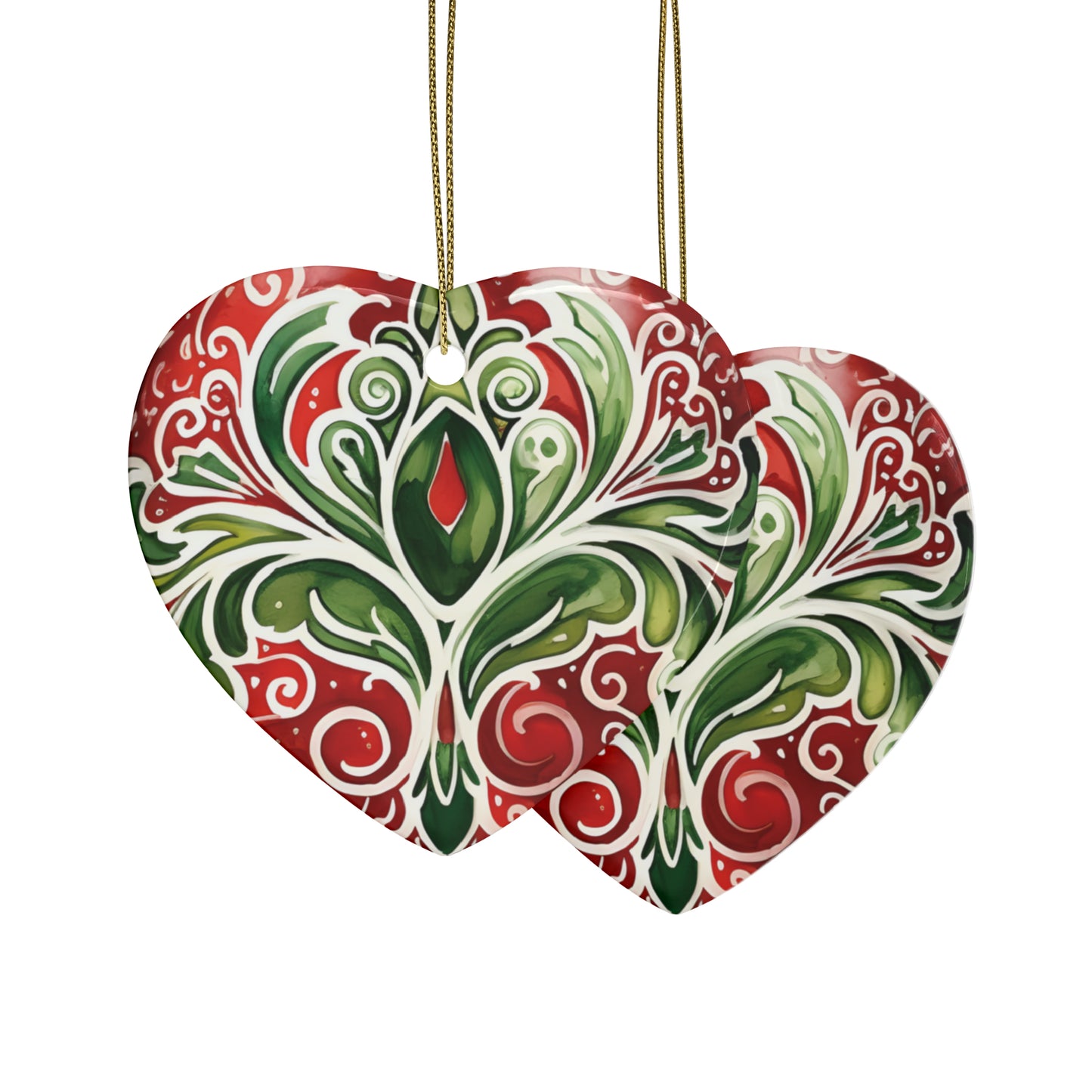 Red & Green Swirl Flairs Ceramic Christmas Ornaments (1pcs, 5pcs, 10pcs, 20pcs)