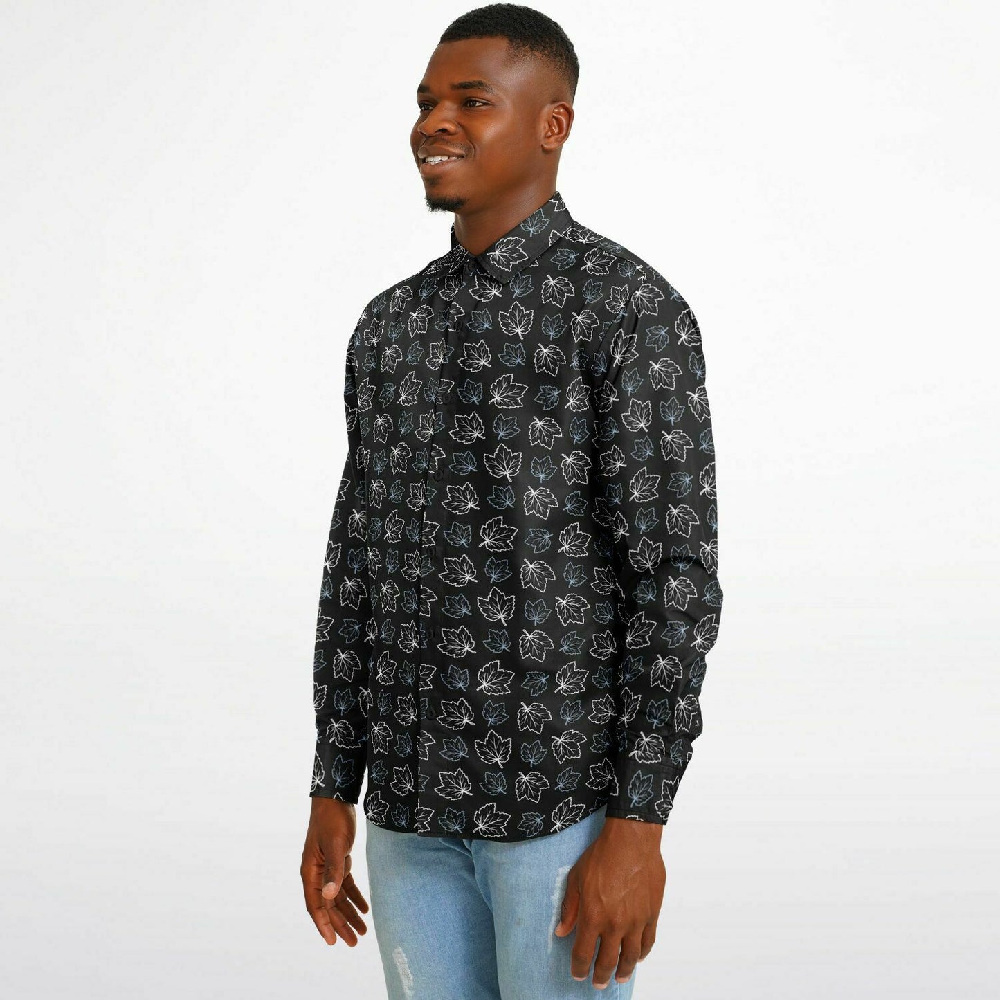 Maple Leaf Black Long Sleeve Button Down Shirt