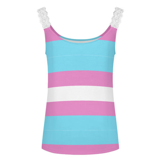 Butterflies on a Transgender Flag | Women’s Lace Trim Cami Tank Top – Soft Stretch Everyday Essential
