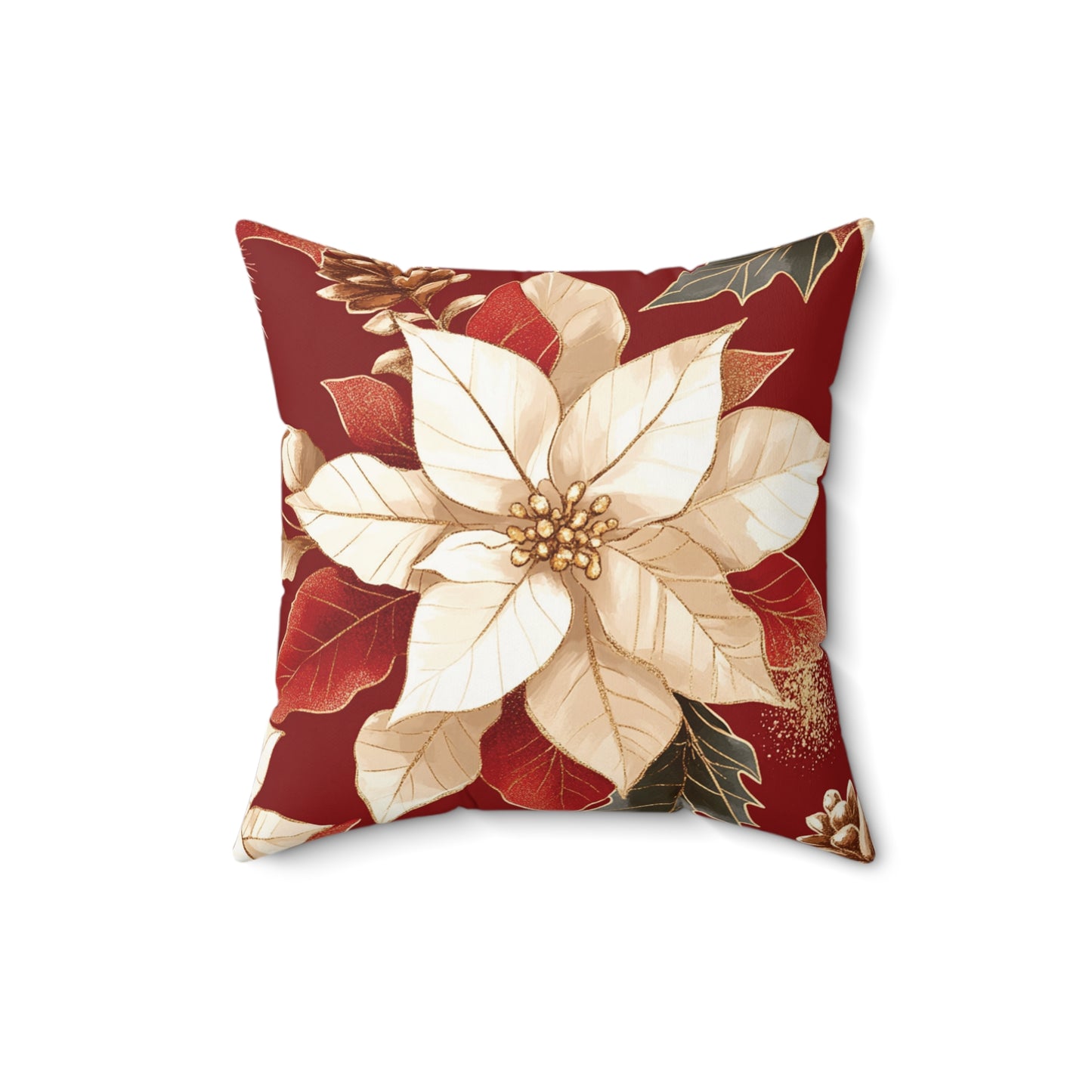 Creamy Poinsettia - Faux Suede Square Cover & Pillow 14x14"