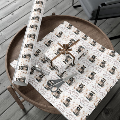 Warm Winter Wishes Raccoon - Wrapping Paper - Raccoon Christmas Wrap