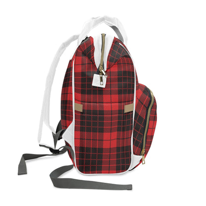 Canadian Red Plaid - Multifunctional Diaper Backpack - Canada Maple Leaf