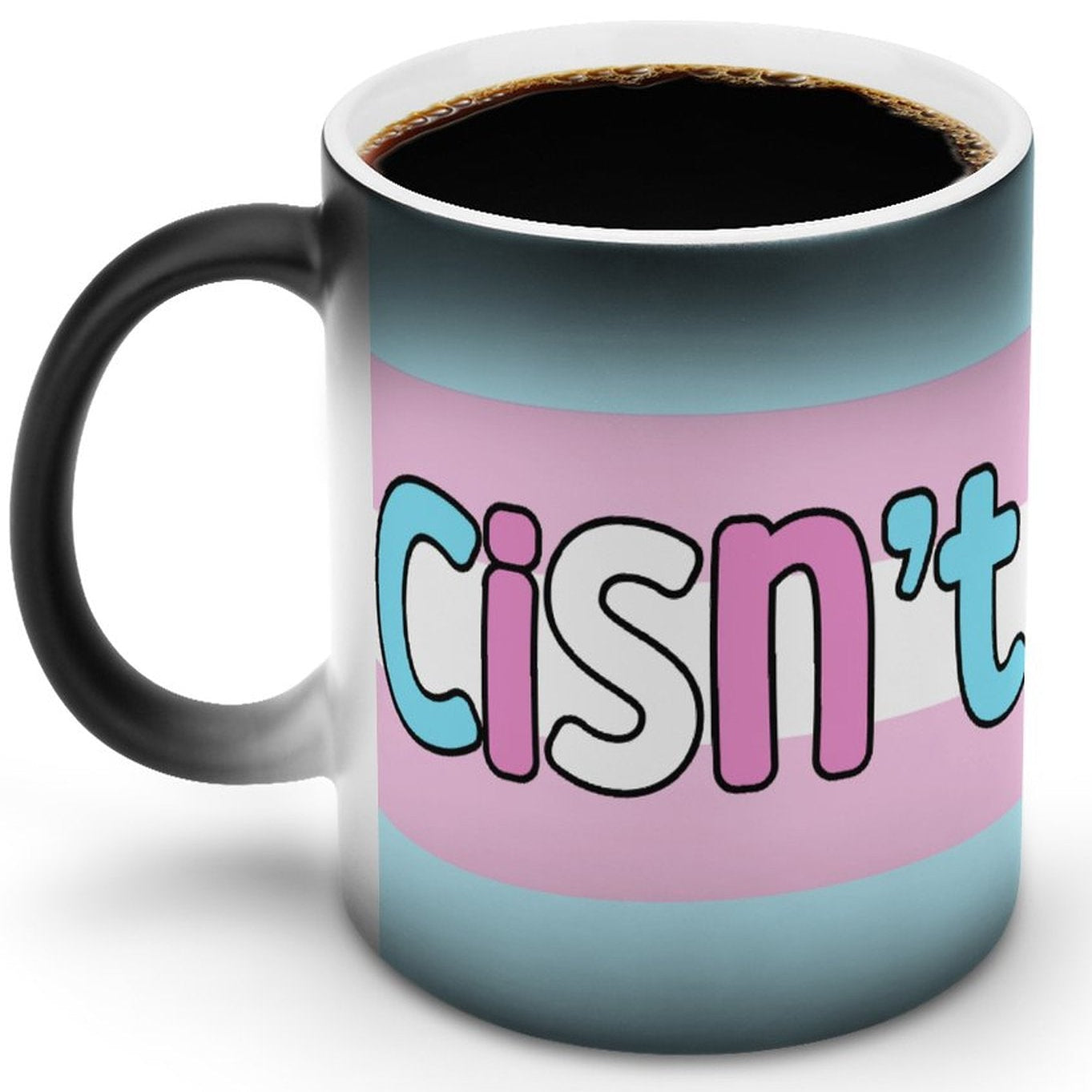 Mug with 'Cisn't' text on a white background
