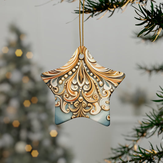 Gold and Blue Ceramic Christmas Ornaments (1pcs, 5pcs, 10pcs, 20pcs)