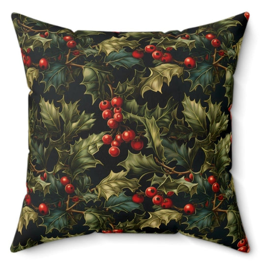 Red Holly Berries Holiday Cushion & Case - Spun Polyester Square Pillow Available in 4 Sizes