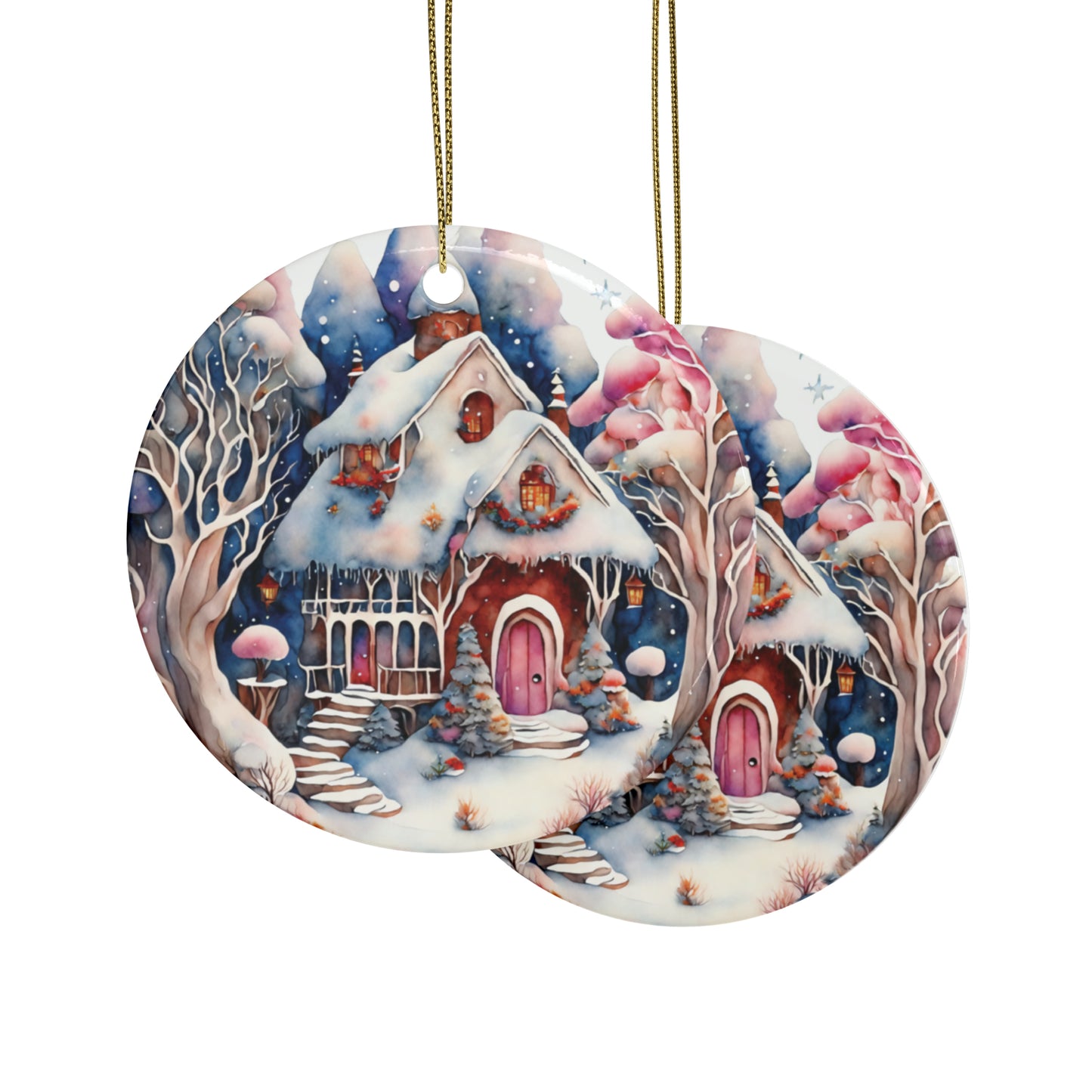 Idyllic Fantasy Christmas Scene | Ceramic Ornaments (1pcs, 5pcs, 10pcs, 20pcs) - 24