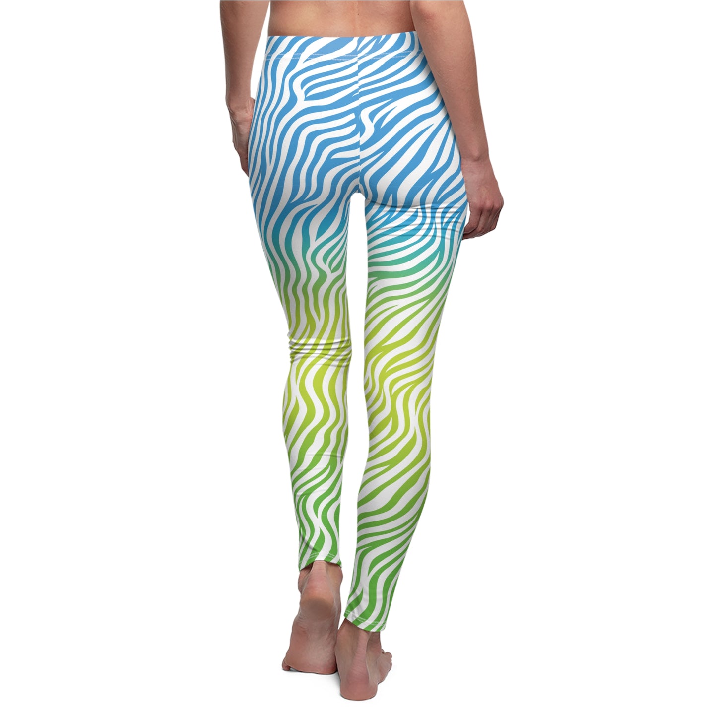 Blue Yellow Green White Zebra Neon Leggings