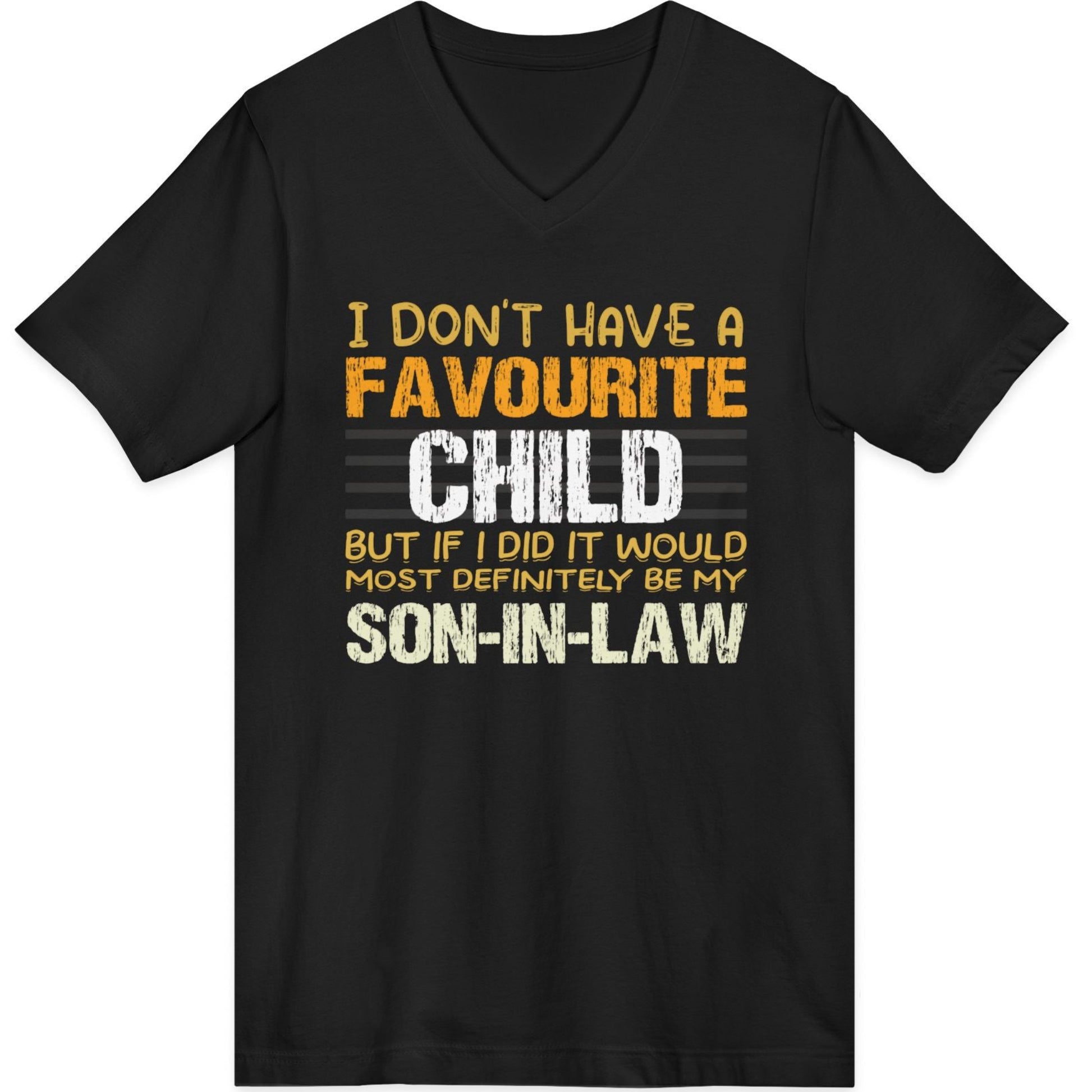 Black t-shirt with humorous text design on a white background