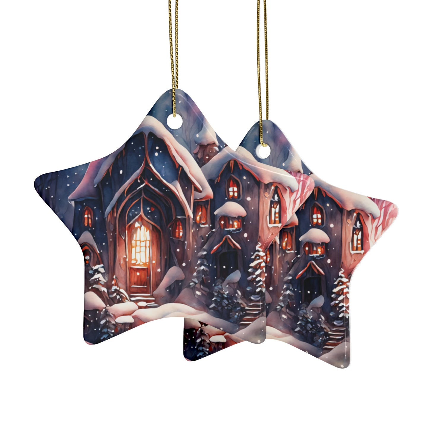 Idyllic Fantasy Christmas Scene | Ceramic Ornaments (1pcs, 5pcs, 10pcs, 20pcs) - 25
