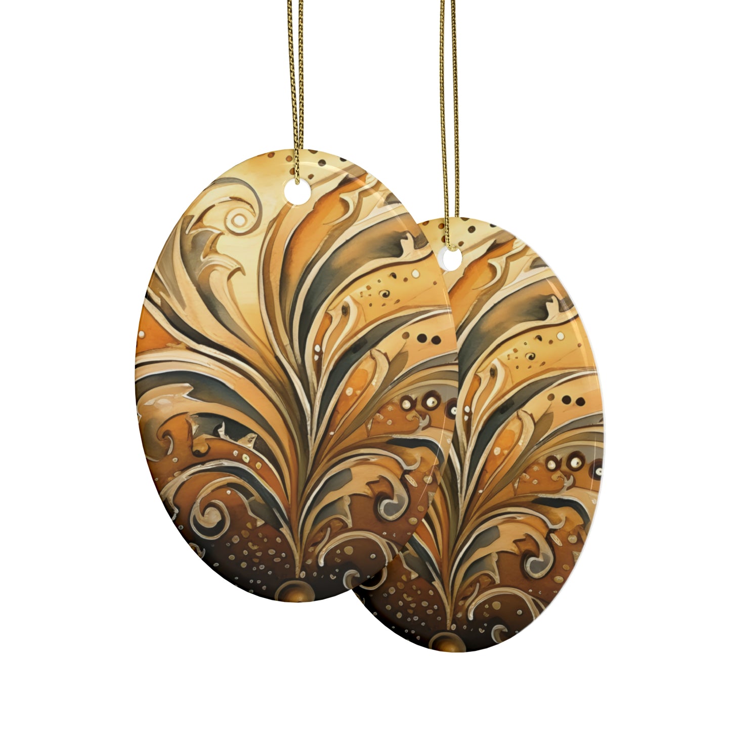 Gold Swirl Flairs Ceramic Christmas Ornaments (1pcs, 5pcs, 10pcs, 20pcs)