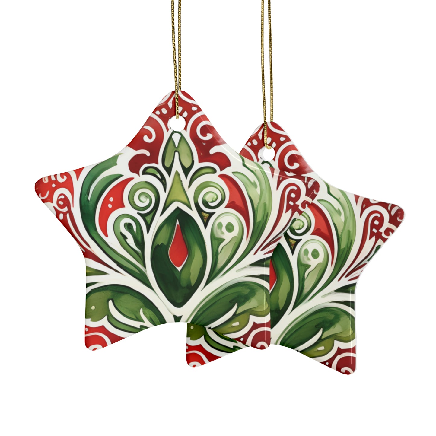 Red & Green Swirl Flairs Ceramic Christmas Ornaments (1pcs, 5pcs, 10pcs, 20pcs)