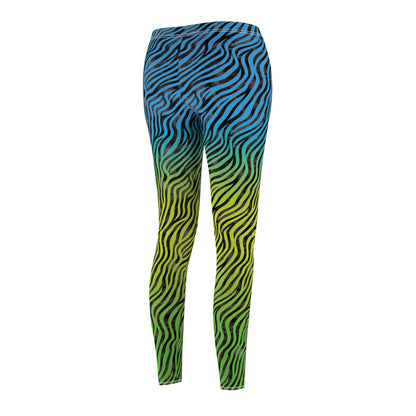 Blue Yellow Green Ombre Zebra Print Neon Leggings