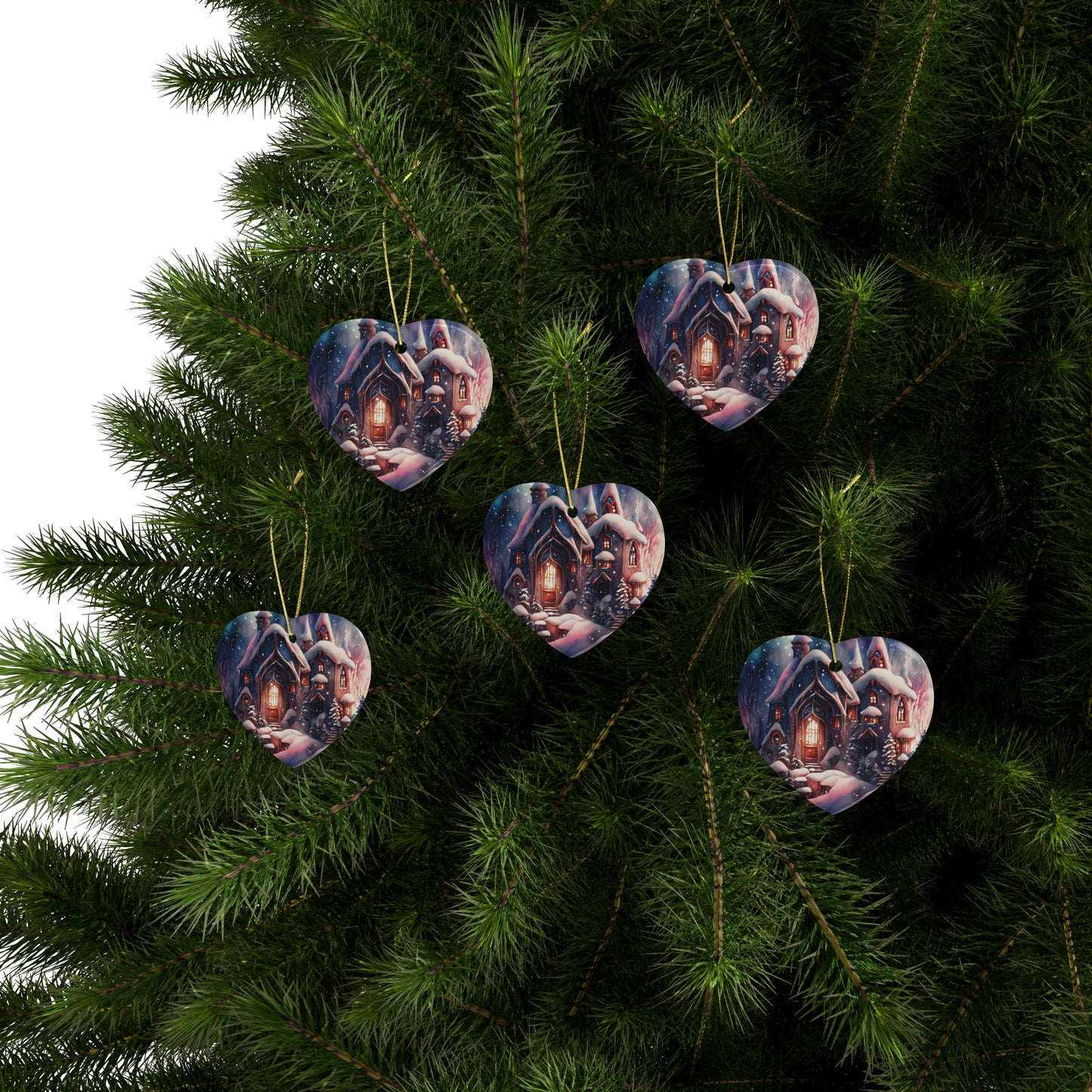 Idyllic Fantasy Christmas Scene | Ceramic Ornaments (1pcs, 5pcs, 10pcs, 20pcs) - 25