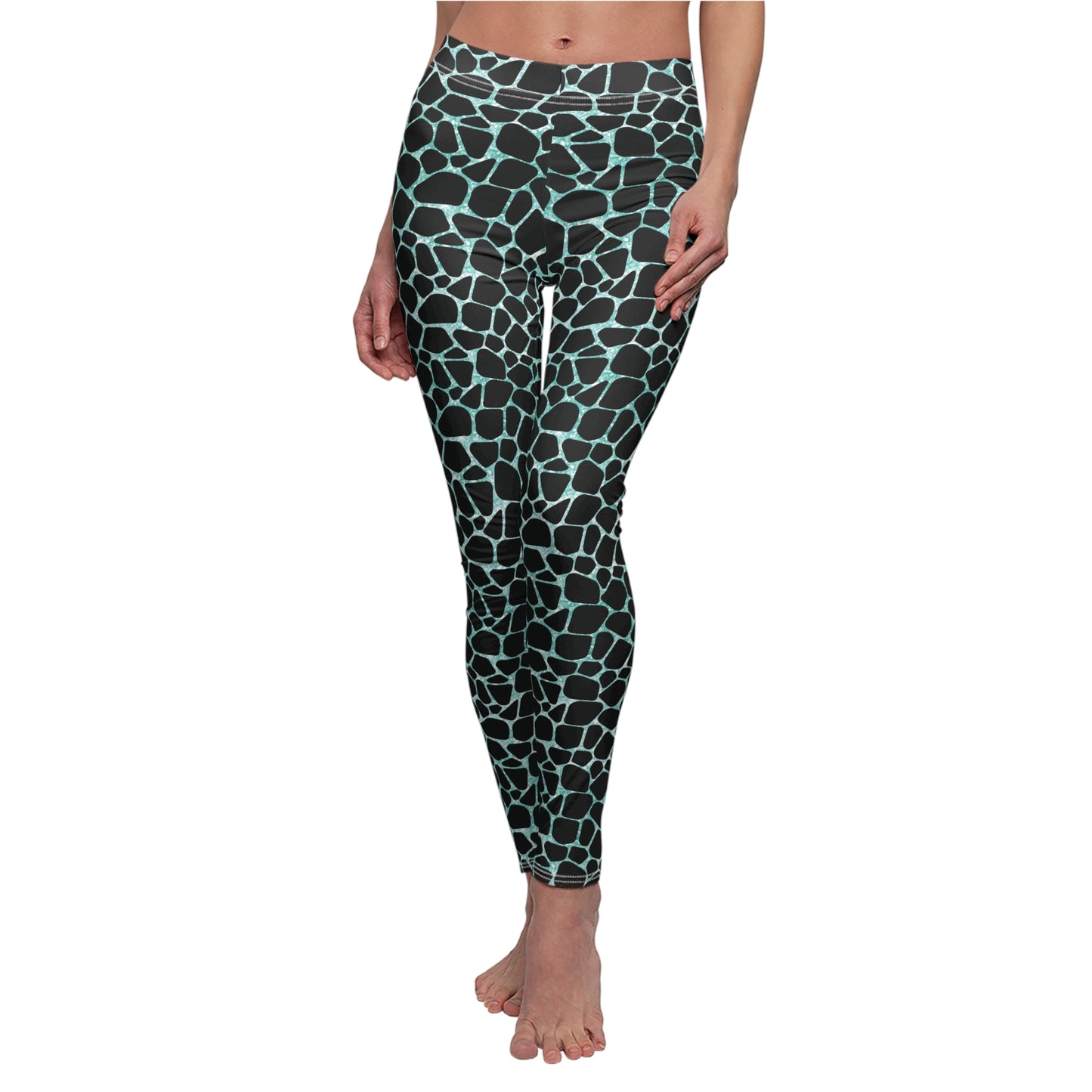 Aqua Giraffe Print - Women's Cut & Sew Casual Leggings