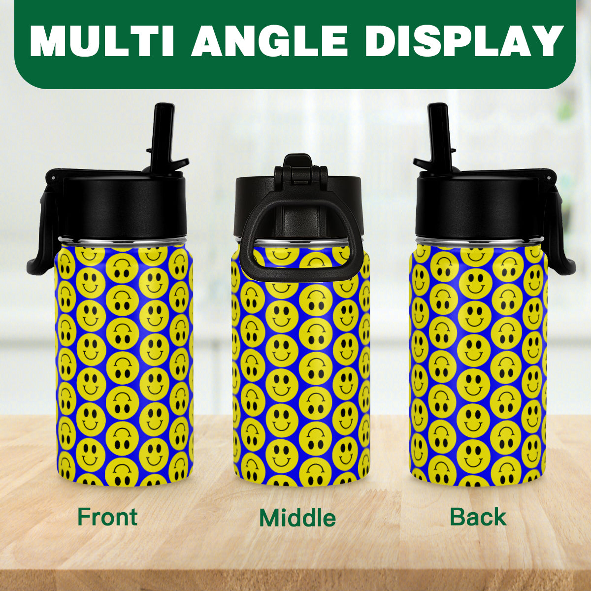 Smiley Face - Stainless Steel Water Bottle (350ml/12oz)