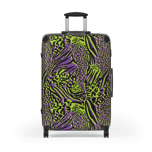 Neon Green & Purple Abstract Animal Print  Suitcases Available in 3 Sizes (Small, Medium, & Large)