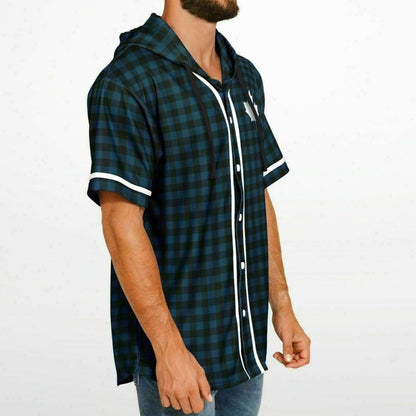 True North Strong and Free Navy Plaid Hooded Baseball Jersey