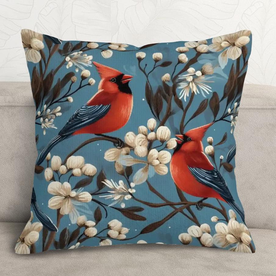 Winterberry Cardinals - Corduroy Throw Pillow Covers with Core (Double-Sided Design)