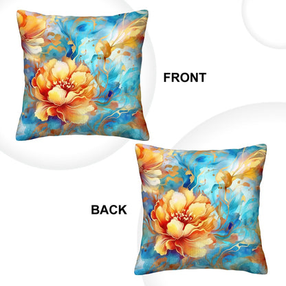 Alcohol Ink Golden Floral - Corduroy Throw Pillow Cover