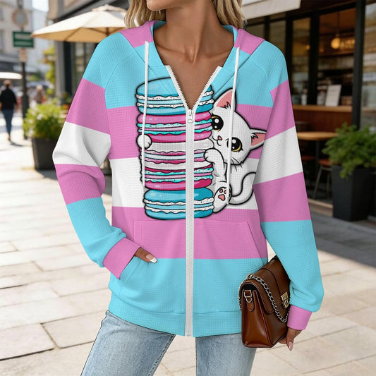 Trans Flag Pride | Waffle Hoodie Zipper Sweater