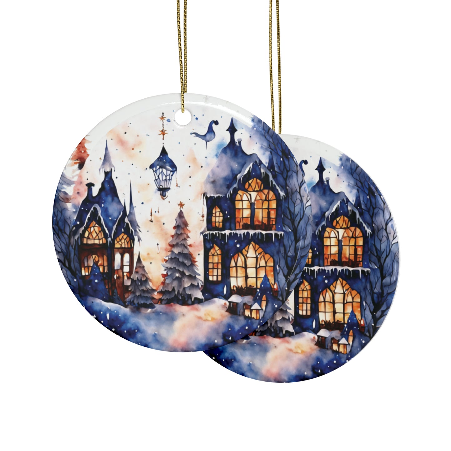 Idyllic Fantasy Christmas Scene | Ceramic Ornaments (1pcs, 5pcs, 10pcs, 20pcs) - 23