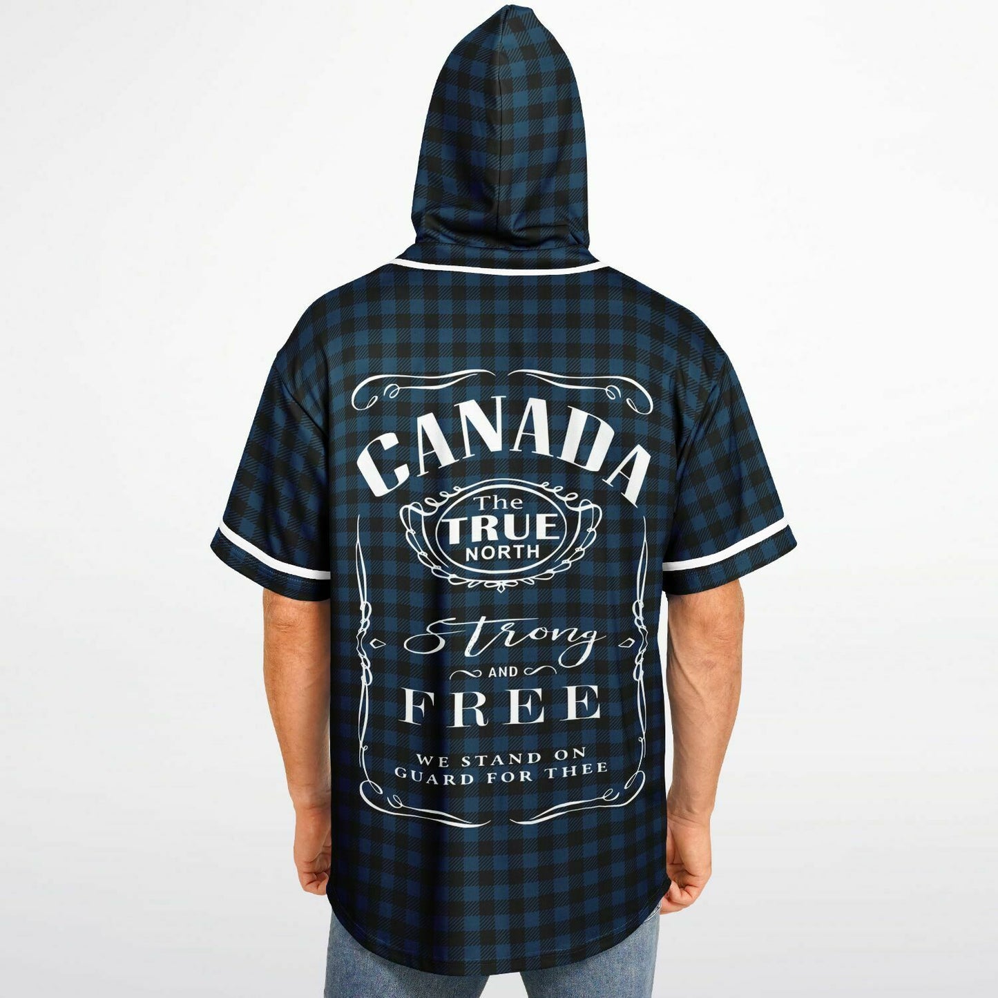 True North Strong and Free Navy Plaid Hooded Baseball Jersey