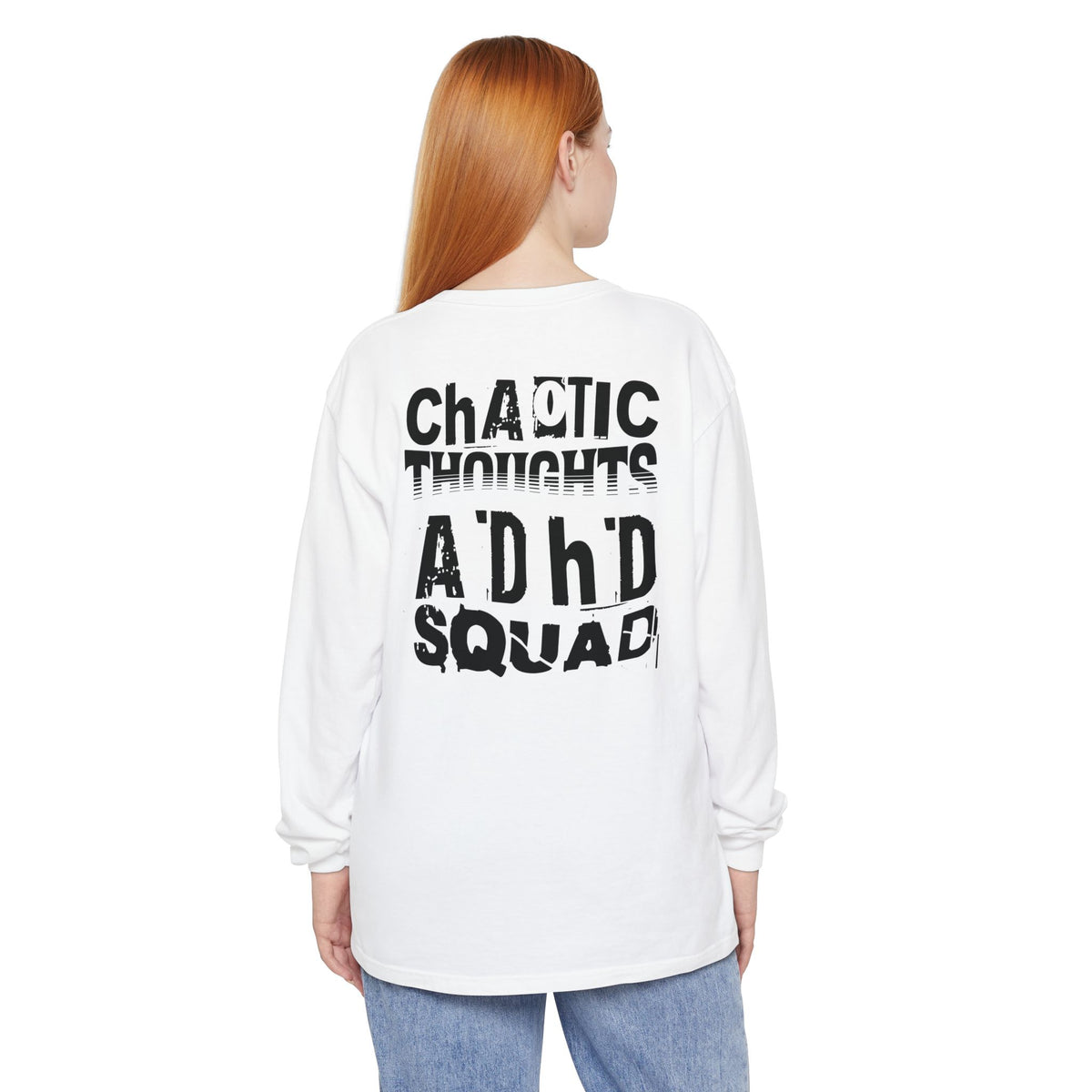 ADHD SQUAD | Unisex Garment-Dyed Long Sleeve Tee - Chaotic Thoughts That Are Constantly Fading Away