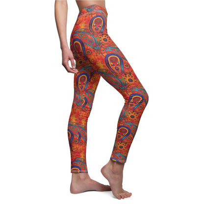 Burnt Orange Bohemian Swirls - Women's Cut & Sew Casual Leggings